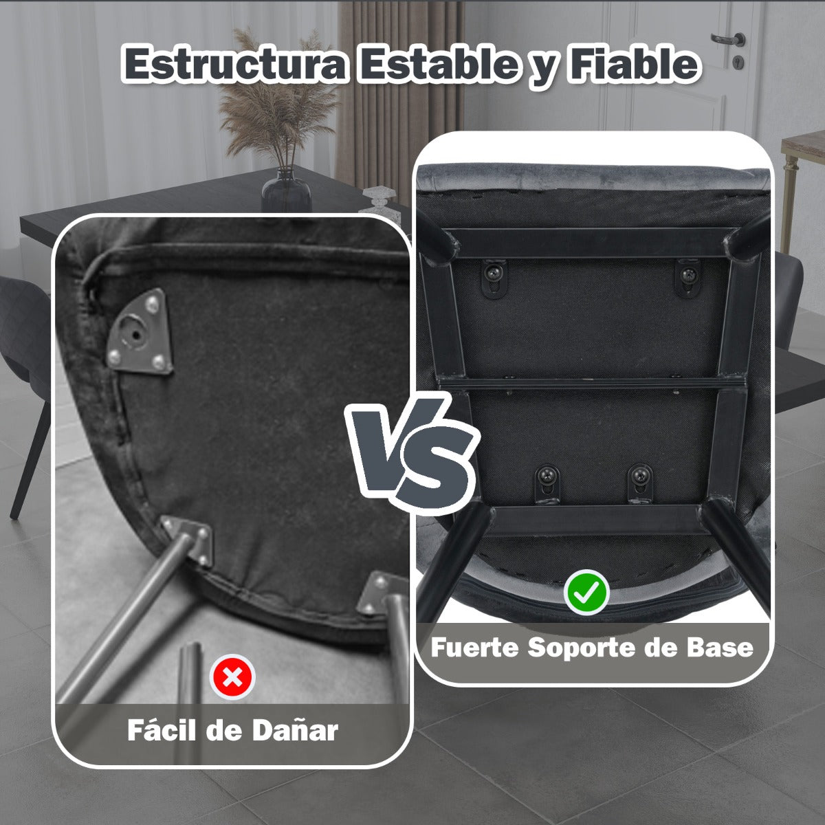 Juego de 2 Sillas de Comedor Silla Tapizada con Cojín de Espuma Patas Metálicas Resistentes Almohadillas Silla de Acento para Cocina Gris