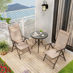 Juego de 2 Silla de Comedor Plegable para Patio Silla Exterior con Respaldo Alto Ajustable Reclinable para Jardín Piscina Camping Marrón