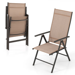 Juego de 1 Silla de Comedor Plegable para Patio Silla Exterior con Respaldo Alto Ajustable Reclinable para Jardín Piscina Camping Marrón