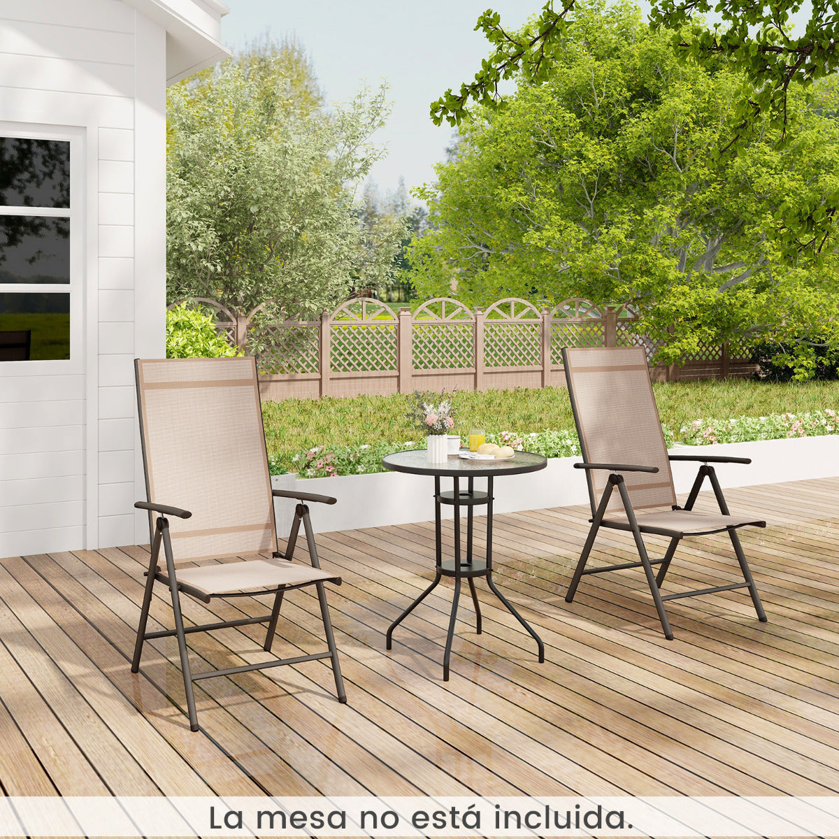Juego de 1 Silla de Comedor Plegable para Patio Silla Exterior con Respaldo Alto Ajustable Reclinable para Jardín Piscina Camping Marrón