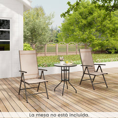 Juego de 1 Silla de Comedor Plegable para Patio Silla Exterior con Respaldo Alto Ajustable Reclinable para Jardín Piscina Camping Marrón