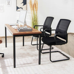 2 Sillas de Conferencia de Oficina Forma Trineo Respaldo Ergonómico de Red Asiento Acolchado Soporte Lumbar Regulable 60 x 54,5 x 94 cm Negro