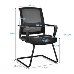 2 Sillas de Conferencia de Oficina Forma Trineo Respaldo Ergonómico de Red Asiento Acolchado Soporte Lumbar Regulable 60 x 54,5 x 94 cm Negro