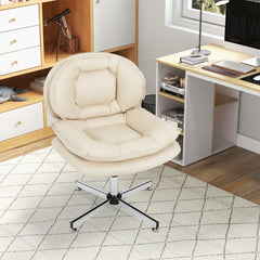 Silla de Escritorio Giratoria para Oficina en Casa Silla Tapizada para Computadora sin Ruedas Respaldo y Asiento con Doble Acolchado Beige
