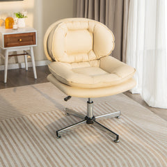 Silla de Escritorio Giratoria para Oficina en Casa Silla Tapizada para Computadora sin Ruedas Respaldo y Asiento con Doble Acolchado Beige