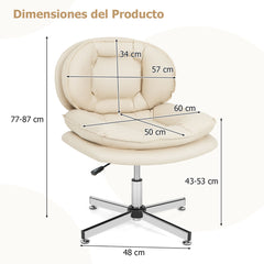 Silla de Escritorio Giratoria para Oficina en Casa Silla Tapizada para Computadora sin Ruedas Respaldo y Asiento con Doble Acolchado Beige