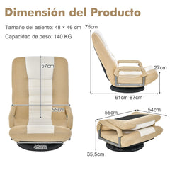 Sofá Silla Plegable de Suelo Regulable en 7 Posiciones con Base Giratoria a 360° y Reposabrazos Carga 150 kg 61-87 x 55 x 75 cm Beige