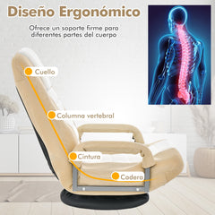 Sofá Silla Plegable de Suelo Regulable en 7 Posiciones con Base Giratoria a 360° y Reposabrazos Carga 150 kg 61-87 x 55 x 75 cm Beige