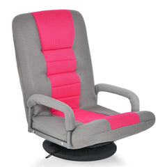 Sofá Silla Plegable de Suelo Regulable en 7 Posiciones con Base Giratoria a 360° y Reposabrazos Carga 150 kg 61-87 x 55 x 75 cm Rosa