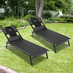 Tumbona Jardín Exterior Respaldo Ajustable de 5 Posiciones con Agujero para Cara y Almohadas para Cabeza para Playa Patio Terraza Negro