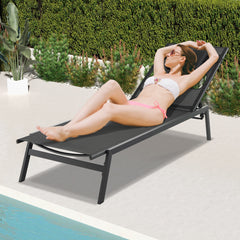 Tumbona Jardín Exterior Respaldo Ajustable de 5 Posiciones con Agujero para Cara y Almohadas para Cabeza para Playa Patio Terraza Negro