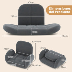 Silla Plegable para Juegos de Piso Silla Sofá Perezosa con Respaldo y Reposabrazos Ajustables Sillón Reclinable para Lectura Interior Gris