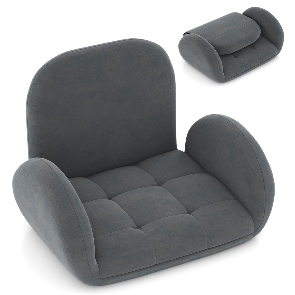 Silla Plegable para Juegos de Piso Silla Sofá Perezosa con Respaldo y Reposabrazos Ajustables Sillón Reclinable para Lectura Interior Gris