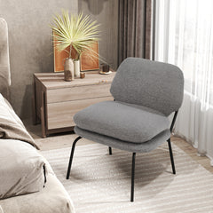 Silla de Ocio sin Brazos Silla Tapizada en Tela de Forro Polar con Respaldo Alto Cojines Gruesos Patas Metálicas para Salón Dormitorio Gris