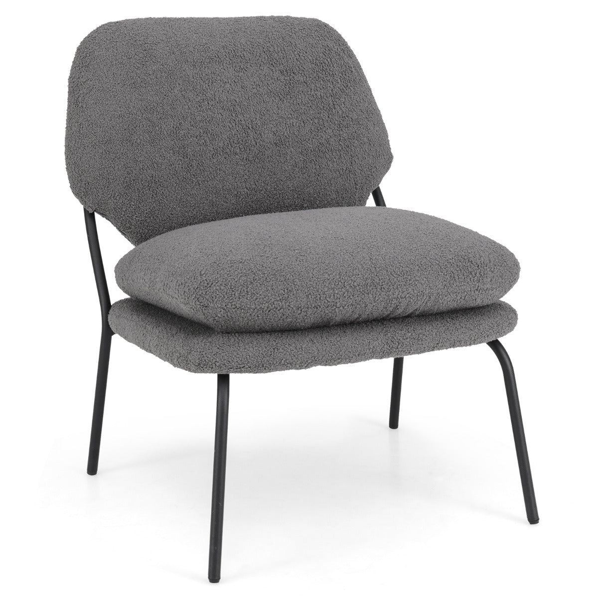 Silla de Ocio sin Brazos Silla Tapizada en Tela de Forro Polar con Respaldo Alto Cojines Gruesos Patas Metálicas para Salón Dormitorio Gris