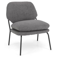 Silla de Ocio sin Brazos Silla Tapizada en Tela de Forro Polar con Respaldo Alto Cojines Gruesos Patas Metálicas para Salón Dormitorio Gris