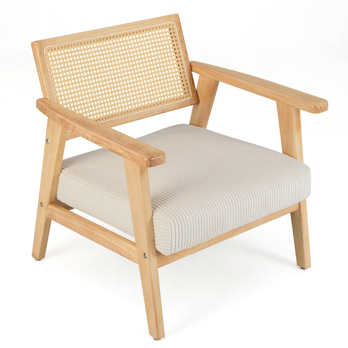 Silla de Ocio de Interior con Asiento Tapizado y Respaldo de Ratán 69 x 73 x 73 cm Natural