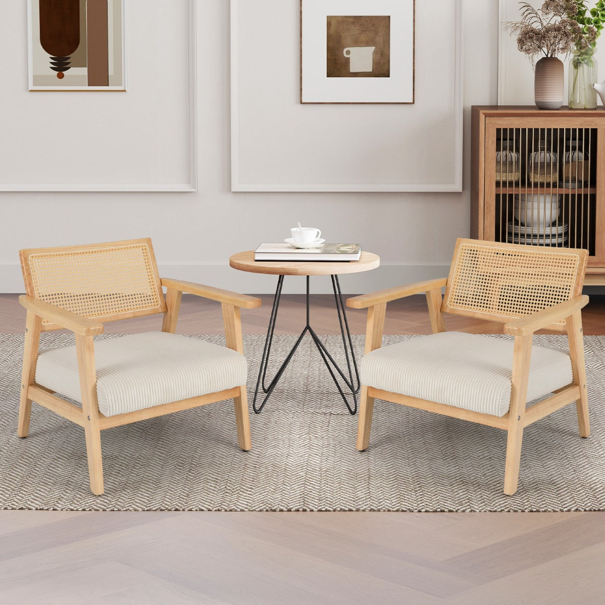 Silla de Ocio de Interior con Asiento Tapizado y Respaldo de Ratán 69 x 73 x 73 cm Natural