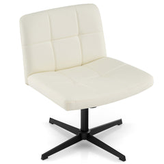 Silla de Oficina con Patas Cruzadas Tapizada en Cuero de PU Asiento en Forma de U Altura Ajustable sin Brazos sin Ruedas Beige