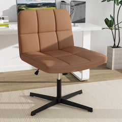 Silla de Oficina con Patas Cruzadas Tapizada en Cuero de PU Asiento en Forma de U Altura Ajustable sin Brazos sin Ruedas Marrón