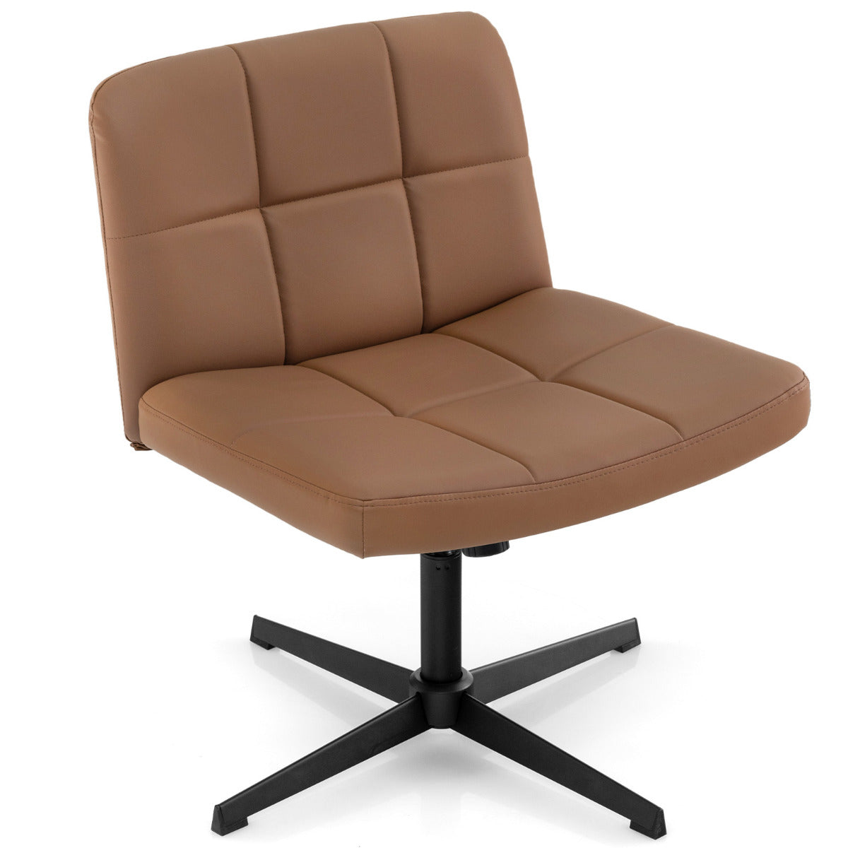 Silla de Oficina con Patas Cruzadas Tapizada en Cuero de PU Asiento en Forma de U Altura Ajustable sin Brazos sin Ruedas Marrón