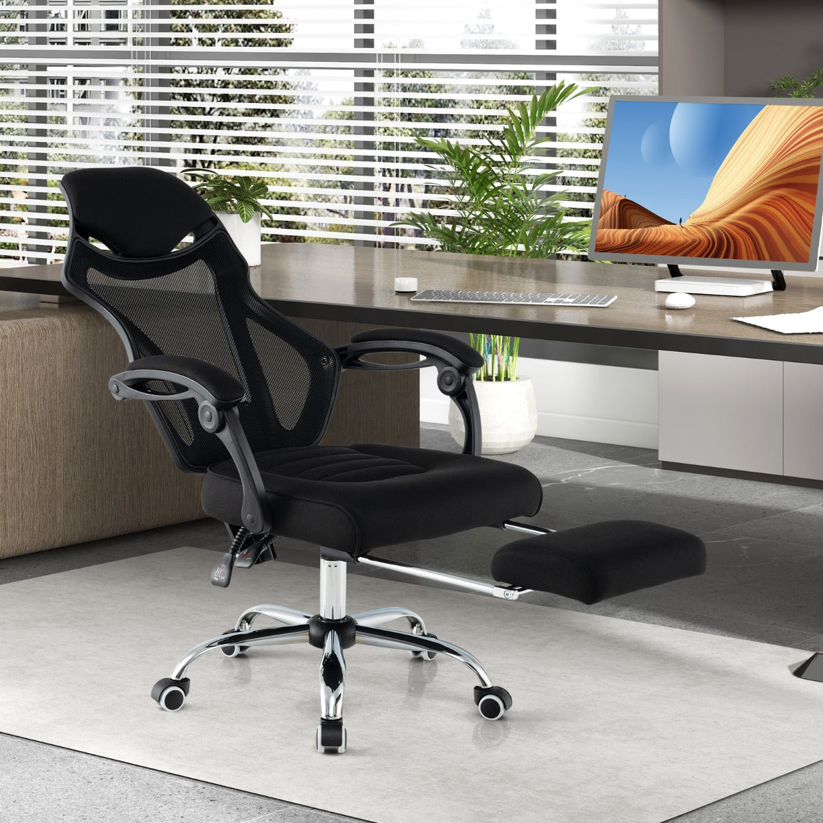 Silla Giratoria para Oficina Ergonómica con Respaldo Ajustable en Altura y Reclinado 70 x 68 x 109,5-116,5 cm Negro