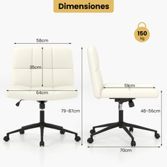 Silla de Oficina Tapizada en Cuero de PU con Ruedas Patas Cruzadas y Asiento de Gran Tamaño Altura Ajustable para Hogar Maquillaje Beige
