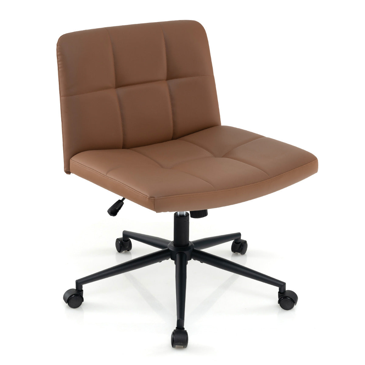 Silla de Oficina Tapizada en Cuero de PU con Ruedas Patas Cruzadas y Asiento de Gran Tamaño Altura Ajustable para Hogar Maquillaje Marrón