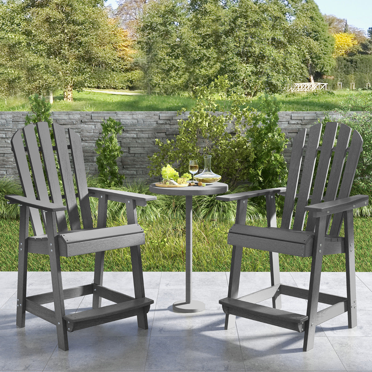Silla de Patio de HDPE con Reposabrazos Reposapiés Silla Alta Adirondack Taburete de Bar Alta para Jardín Piscina 70 x 85 x 119 cm Gris
