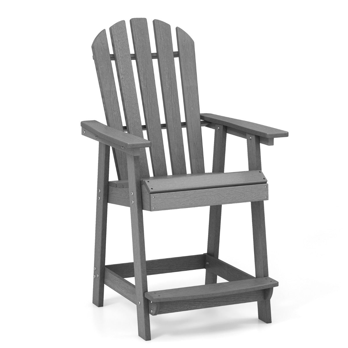 Silla de Patio de HDPE con Reposabrazos Reposapiés Silla Alta Adirondack Taburete de Bar Alta para Jardín Piscina 70 x 85 x 119 cm Gris