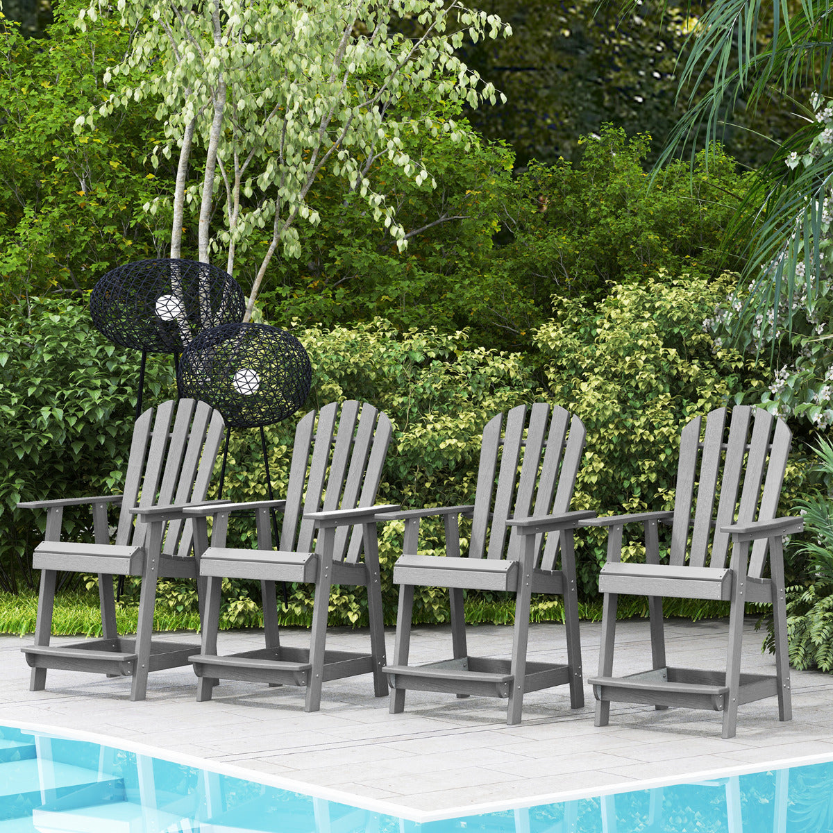 Silla de Patio de HDPE con Reposabrazos Reposapiés Silla Alta Adirondack Taburete de Bar Alta para Jardín Piscina 70 x 85 x 119 cm Gris