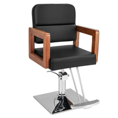 Silla de Peluquero Hidráulica de 95-110 cm con Apoyabrazos de Madera Giro de 360° Ajuste de Altura y Bomba Hidráulica para Salón Negro