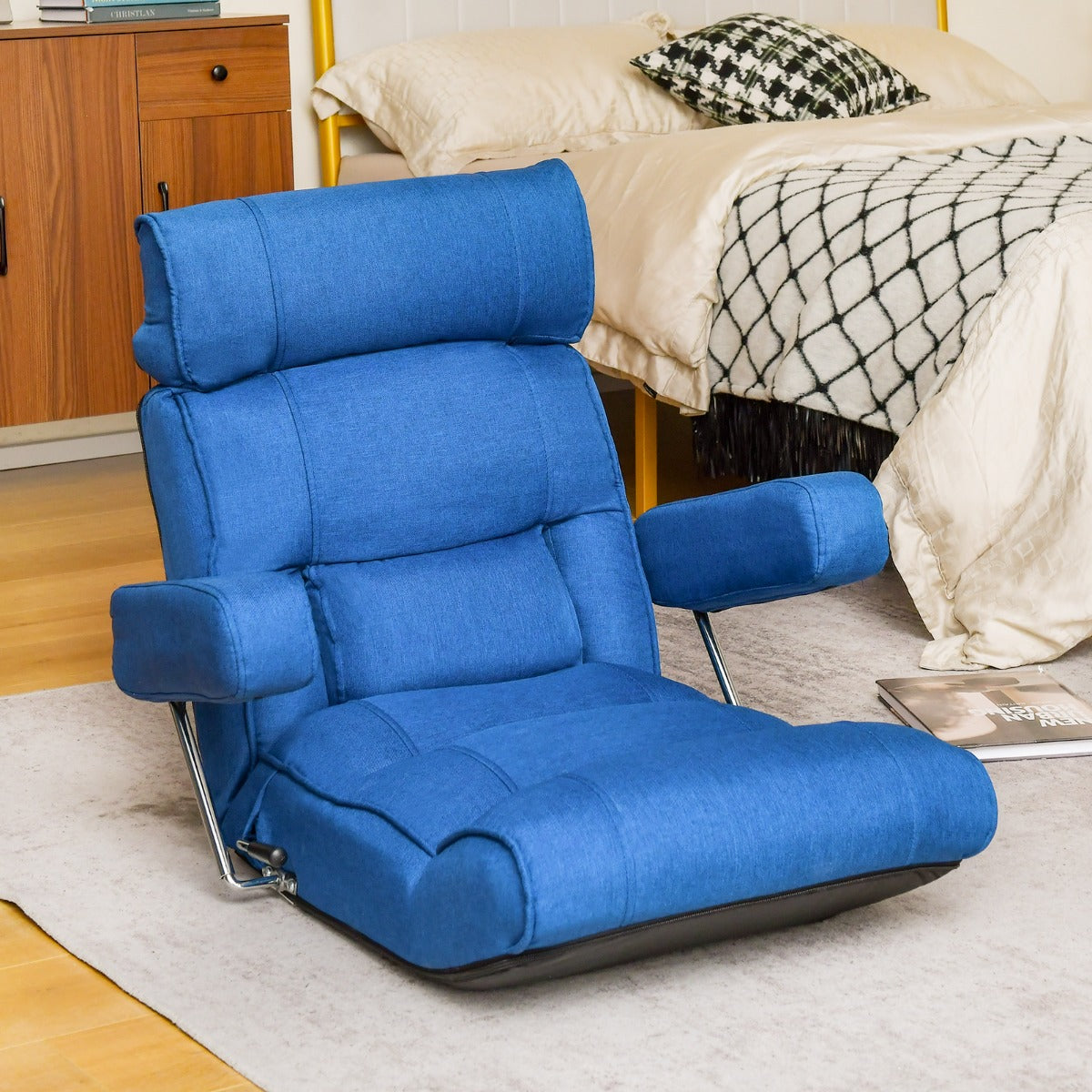 Silla de Sofá Plegable de Suelo Sillón Ergonómico con Respaldo de Ajuste Sin Escalas Reposacabezas/Lumbar Ajustable en 6 Posiciones Azul
