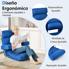 Silla de Sofá Plegable de Suelo Sillón Ergonómico con Respaldo de Ajuste Sin Escalas Reposacabezas/Lumbar Ajustable en 6 Posiciones Azul