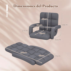Silla de Juego de Suelo para Adultos con Soporte para Espalda Sillón Plegable Ajustable en 6 Posiciones con Reposabrazos Silla de Ocio Gris