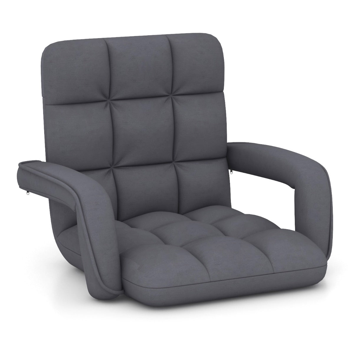 Silla de Juego de Suelo para Adultos con Soporte para Espalda Sillón Plegable Ajustable en 6 Posiciones con Reposabrazos Silla de Ocio Gris