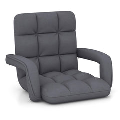 Silla de Juego de Suelo para Adultos con Soporte para Espalda Sillón Plegable Ajustable en 6 Posiciones con Reposabrazos Silla de Ocio Gris