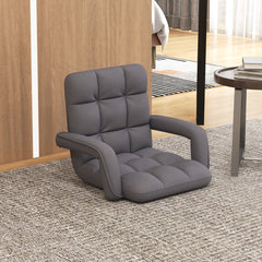 Silla de Juego de Suelo para Adultos con Soporte para Espalda Sillón Plegable Ajustable en 6 Posiciones con Reposabrazos Silla de Ocio Gris