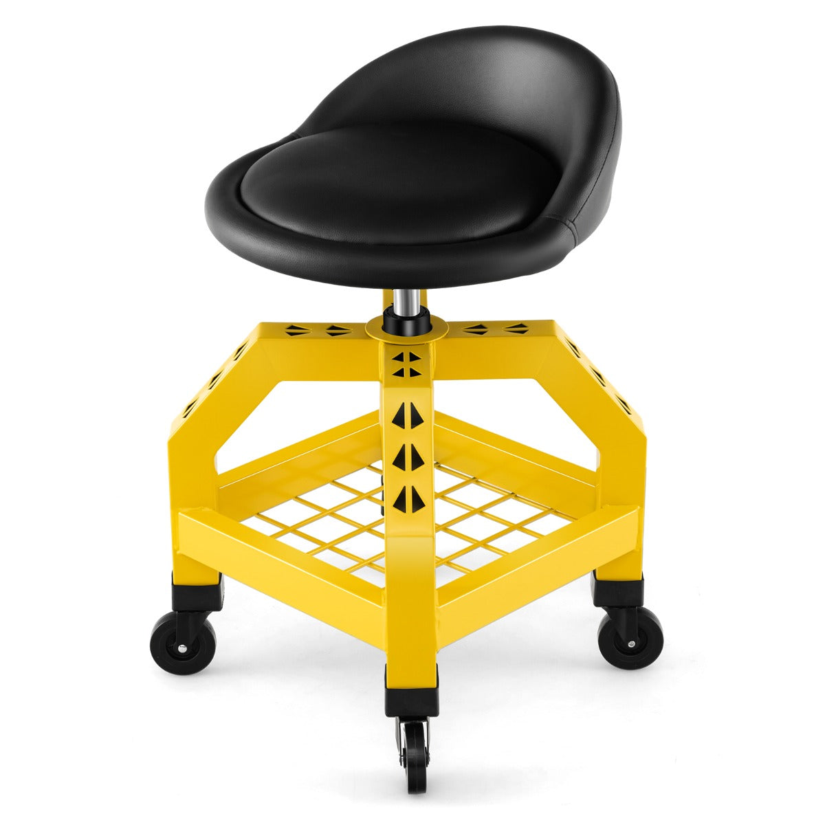 Taburete Mecánico Asiento Rodante Silla de Trabajo Ajustable con Bandeja para Herramientas Carga 150 kg para Fábrica Garaje Taller Amarillo