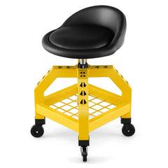 Taburete Mecánico Asiento Rodante Silla de Trabajo Ajustable con Bandeja para Herramientas Carga 150 kg para Fábrica Garaje Taller Amarillo