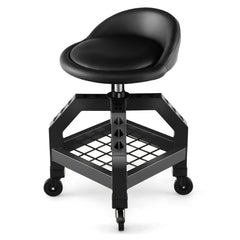 Taburete Mecánico Asiento Rodante Silla de Trabajo Ajustable con Bandeja para Herramientas Carga 150 kg para Fábrica Garaje Taller Negro