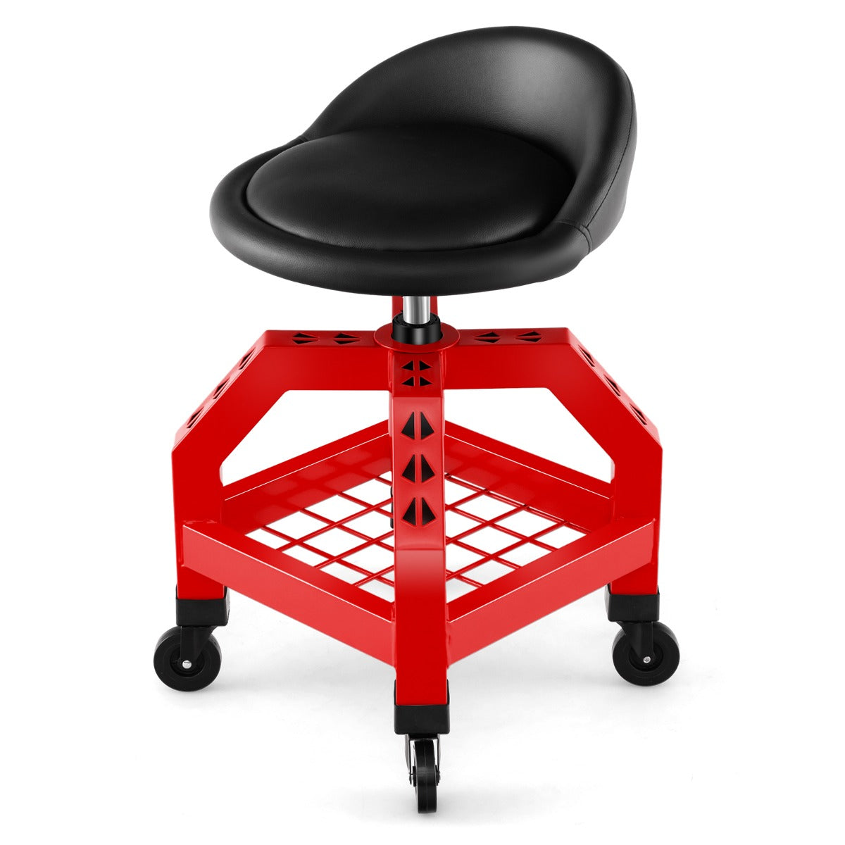 Taburete Mecánico Asiento Rodante Silla de Trabajo Ajustable con Bandeja para Herramientas Carga 150 kg para Fábrica Garaje Taller Rojo