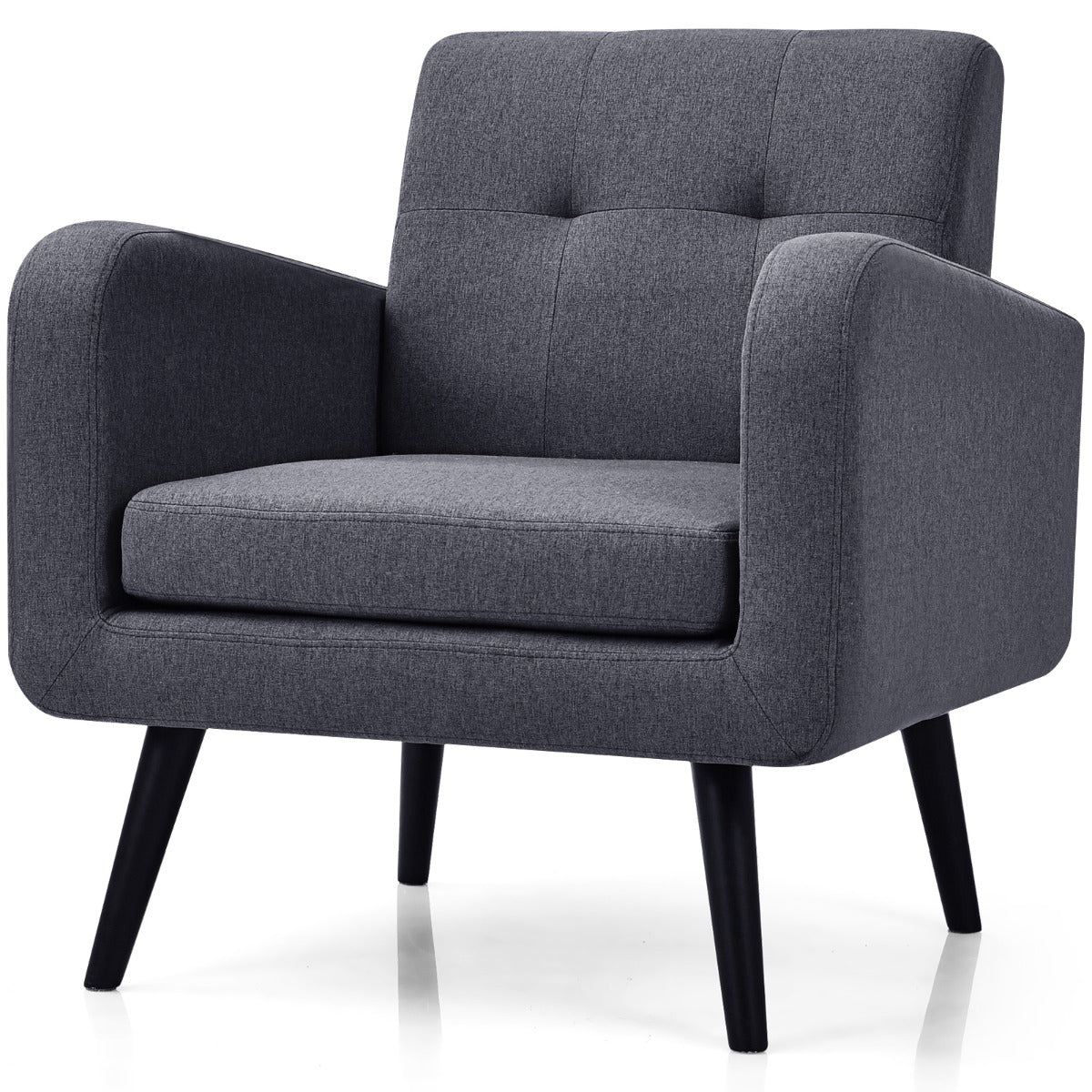 Silla Decorativa Tapizada Moderna con Patas de Madera de Caucho y Reposabrazos de Tela de Lino para Sala de Estar Dormitorio Oficina Gris