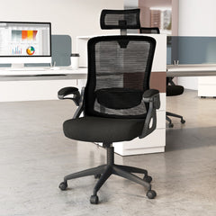 Silla Ergonómica con Soporte Lumbar Ajustable Respaldo Mecedor Reposacabezas Abatibles Silla Ejecutiva de Malla para Oficina Negro