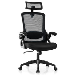 Silla Ergonómica con Soporte Lumbar Ajustable Respaldo Mecedor Reposacabezas Abatibles Silla Ejecutiva de Malla para Oficina Negro