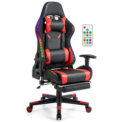 Silla Gaming con Luces LED RGB Silla Giratoria de Oficina Ergonómica con Altura Ajustable Respaldo Reposabrazos Reposapiés Retráctil Rojo