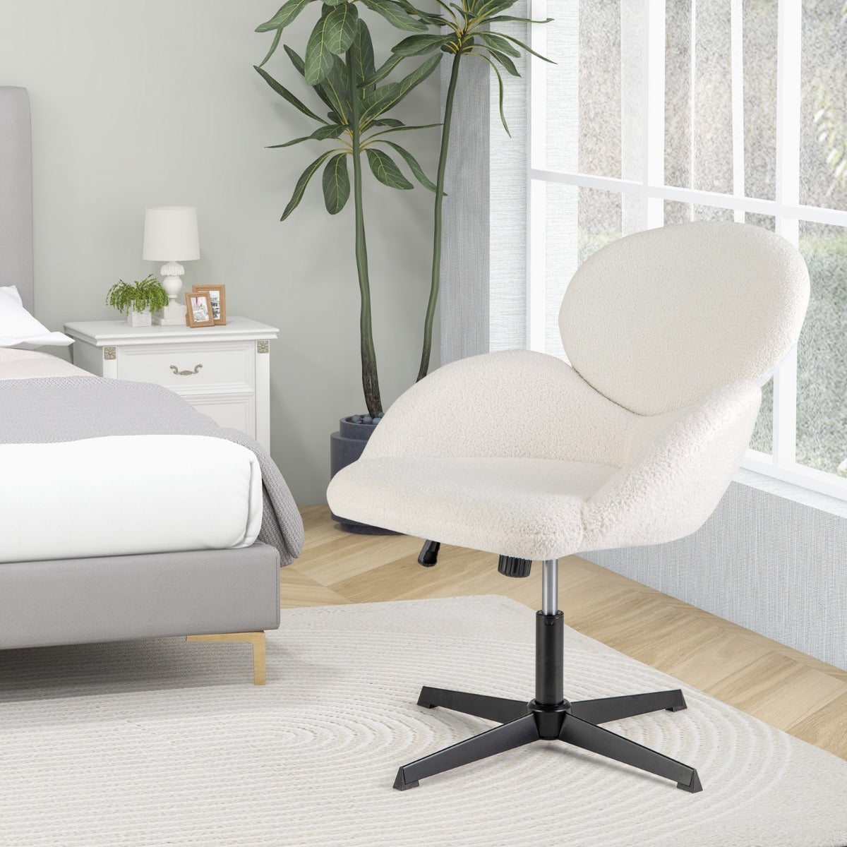 Silla Giratoria con Patas Cruzadas Altura Ajustable y Función de Balanceo Base de Metal Resistente 72 x 71 x 84-96 cm Blanco