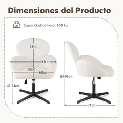 Silla Giratoria con Patas Cruzadas Altura Ajustable y Función de Balanceo Base de Metal Resistente 72 x 71 x 84-96 cm Blanco