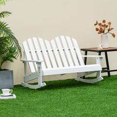 Silla Mecedora Adirondack para 2 Personas con Asiento de Listones Pies de Balancín Suave Capacidad de Carga de 100 kg para Balcón Blanco