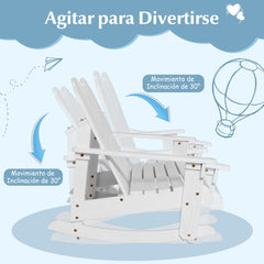 Silla Mecedora Adirondack para 2 Personas con Asiento de Listones Pies de Balancín Suave Capacidad de Carga de 100 kg para Balcón Blanco